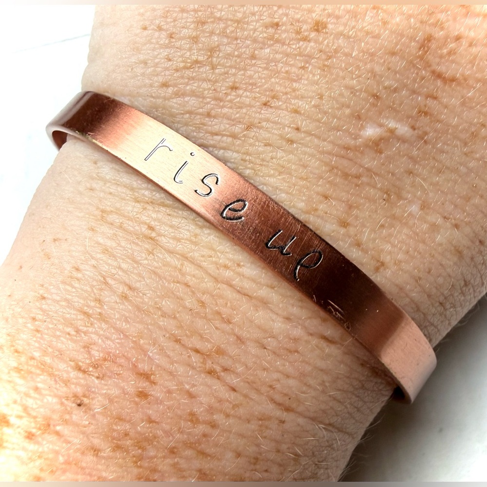 Copper Hand Stamped Rise Up Cuff Bracelet Solid Thin Bangle Jewelry Wrist‎